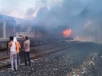 A fire broke out in two coaches of the Trivandrum–Hazrat Nizamuddin Rajdhani Express in the Kota rail division on Sunday morning A fire broke out in two coaches of the Trivandrum–Hazrat Nizamuddin Rajdhani Express in the Kota rail division on Sunday morning