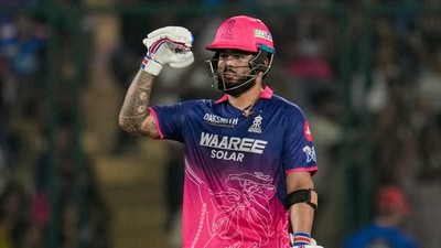 Riyan Parag capitalised in the middle overs, a couple of furious overs of hitting helping him to a half-century on return. At one point, RR were on 160/2 after 14 overs, looking at a score close to 230 once again. (PTI) Riyan Parag capitalised in the middle overs, a couple of furious overs of hitting helping him to a half-century on return. At one point, RR were on 160/2 after 14 overs, looking at a score close to 230 once again. (PTI)