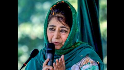 People’s Democratic Party (PDP) president Mehbooba Mufti speaks during the party's District Workers Convention, in Srinagar on Sunday. (ANI) People’s Democratic Party (PDP) president Mehbooba Mufti speaks during the party's District Workers Convention, in Srinagar on Sunday. (ANI)