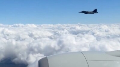 PM Modi's plane was escorted by Gripen fighter jets before it landed in Gothernburg (Screengrab)
