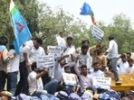 A demonstration against the paper leak in New Delhi. (HT PHOTO/Representative)