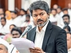 Tamil Nadu Chief Minister Vijay speaks at the Tamil Nadu Legislative Assembly, in Chennai.