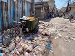 Illegally dumped waste on a road in Sector 11’s Heera Nagar, as seen on May 8. (Parveen Kumar/HT) Illegally dumped waste on a road in Sector 11’s Heera Nagar, as seen on May 8. (Parveen Kumar/HT)