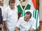 Newly sworn-in Kerala Chief Minister VD Satheesan takes charge at the Secretariat, in Thiruvananthapuram, Monday, May 18, 2026.