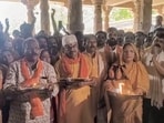 People perform 'Maha Aarti' at the Bhojshala, in Dhar, Madhya Pradesh. (PTI)