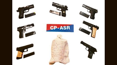 The recovered pistols include 9MM Gladiator (made in Turkey), 9MM Zigana X-SHOT, .30-bore Beretta (made in Italy), a .30-bore Zigana (made in China), one .30-bore (made in Austria), .30-bore (made in China) and a .30-bore pistol. (HT) The recovered pistols include 9MM Gladiator (made in Turkey), 9MM Zigana X-SHOT, .30-bore Beretta (made in Italy), a .30-bore Zigana (made in China), one .30-bore (made in Austria), .30-bore (made in China) and a .30-bore pistol. (HT)