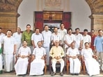 Kerala chief minister VD Satheesan with Governor Rajendra Vishwanath Arlekar and council of ministers after the swearing-in ceremony in Thiruvananthapuram on Monday, 18.05.2026.