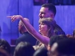 Taylor Swift, left, and Travis Kelce seen in the audience during the IHeartRadio Music Awards on Thursday, March 26, 2026, at the Dolby Theatre in Los Angeles. Taylor Swift, left, and Travis Kelce seen in the audience during the IHeartRadio Music Awards on Thursday, March 26, 2026, at the Dolby Theatre in Los Angeles.