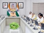 Chief minister Yogi Adityanath chairing a meeting of the Uttar Pradesh cabinet on Monday. (HT Photo)