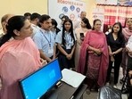 Encouraging students of the government school, PAU to make full use of the facility, Jain said today’s era is driven by artificial intelligence and advanced technologies. (HT Photo)