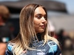 Natalie Decker, driver of the Nico's Bagels & Brunch Ford, looks on during the NASCAR Craftsman Truck Series ECOSAVE 200 on May 15.