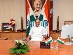 Newly sworn-in Kerala CM VD Satheesan in his office in the state secretariat in Thiruvananthapuram on Monday. (PTI)
