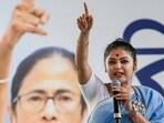 South 24 Parganas: TMC MP Saayoni Ghosh addresses a public rally in support of party candidates for Baruipur Paschim and Baruipur Purba constituencies, Biman Banerjee and Bivas Sardar respectively ahead of the state assembly elections, at Baruipur, in South 24 Parganas district, Saturday, April 18,2026. (PTI Photo)(PTI04_18_2026_000350A)