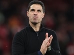 Arsenal manager Mikel Arteta during the lap of appreciation after the match on Monday.