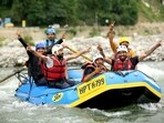 Tourists enjoying rafting at Beas river in Manali. (Aqil Khan/HT)