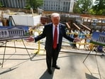 US President Donald Trump speaks at the site of ongoing construction of the planned White House ballroom in Washington, DC.