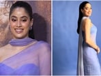 Janhvi Kapoor stuns in ethereal saree with statement dupatta at Peddi trailer launch.