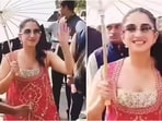 Radhika Merchant dazzles in pink Bandhani Kurta at a friend's wedding celebration. (Instagram/@ambani_update)