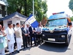 Uttarakhand Chief Minister Pushkar Singh Dhami flags off ambulances provided under HDFC Bank’s CSR initiative in Dehradun on Monday.