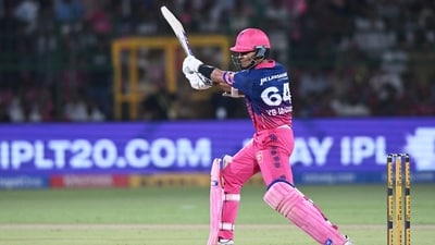 Yashasvi Jaiswal set the tone for Rajasthan Royals with a blistering start in the first over where he smacked Akash Singh for four boundaries. (AP Photo)