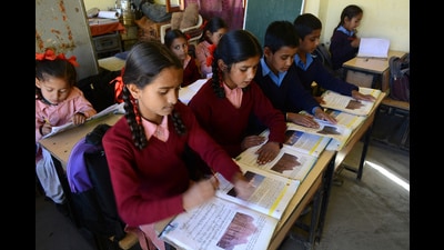 Students studying in classes in government school with story, Shimla on Saturday, May 06 2023. (HT File) Students studying in classes in government school with story, Shimla on Saturday, May 06 2023. (HT File)