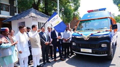 Uttarakhand Chief Minister Pushkar Singh Dhami flags off ambulances provided under HDFC Bank’s CSR initiative in Dehradun on Monday. Uttarakhand Chief Minister Pushkar Singh Dhami flags off ambulances provided under HDFC Bank’s CSR initiative in Dehradun on Monday.