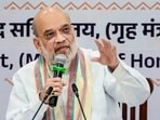 Union Home Minister Amit Shah addresses a press conference, in Jagdalpur, Bastar district, Chhattisgarh, Tuesday, May 19, 2026.