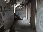 Shops in Aminabad closed as part of the 24-hour nationwide strike. (HT)