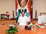 Newly sworn-in Kerala chief minister VD Satheesan takes charge at his office in the state secretariat, in Thiruvananthapuram.