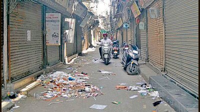 Chemist shops closed at Pindi street market in Ludhiana on Wednesday. (Gurpreet Singh) Chemist shops closed at Pindi street market in Ludhiana on Wednesday. (Gurpreet Singh)