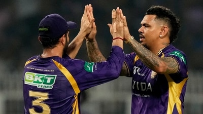 The scoreboard might only read one wicket, but 16 dot balls and only 13 runs conceded in 4 overs shows what a night Sunil Narine had. Finding plenty of purchase, he left Tilak Varma and Hardik Pandya with no idea for long periods of time. (AP Photo/Bikas Das) The scoreboard might only read one wicket, but 16 dot balls and only 13 runs conceded in 4 overs shows what a night Sunil Narine had. Finding plenty of purchase, he left Tilak Varma and Hardik Pandya with no idea for long periods of time. (AP Photo/Bikas Das)