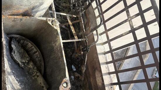 On Wednesday at 4.53 pm, the fire control room was alerted by a local resident that a fire had broken out at the Supertech Upcountry society in Greater Noida’s Dankaur,” said Jitendra Kumar, fire officer, Ecotech-1. (HT Photo)
