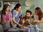 Ansiba Hassan, Meena, Mohanlal and Esther Anil in a still from Drishyam 3. 