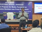 Jharkhand CEO K Ravi Kumar addresses the press in Ranchi on Thursday (HT PHOTO ) Jharkhand CEO K Ravi Kumar addresses the press in Ranchi on Thursday (HT PHOTO )
