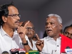 CPI(M) Tamil Nadu General Secretary P Shanmugam, right, and CPI state General Secretary M Veerapandian flag Tamil Thaai Vaazhthu's placement at Lok Bhavan event.