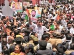 Congress workers take out a protest march towards the BJP Rajasthan headquarters against the alleged irregularities in the NEET-UG medical entrance exam.