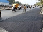 Pune, India - Nov. 27, 2019: Medical student accident spot. Road repair work done by PMC road department at katraj in Pune, India, on Wednesday, November 27, 2019. (Photo by Rahul Raut/HT PHOTO)