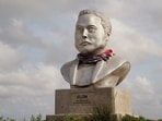 FILE PHOTO: A bust of Elon Musk, as SpaceX prepares to file for an initial public offering (IPO), in Brownsville, Texas, U.S