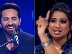 Shreya Ghoshal cheers for Ayushmann Khurrana as he performs on Indian Idol stage.