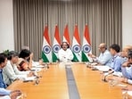 Union education minister Dharmendra Pradhan chairs a high-level review meeting with central intelligence agencies regarding the NEET-UG re-examination. (ANI)