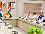 Uttar Pradesh chief minister Yogi Adityanath chairs a high-level review meeting in Lucknow on Wednesday. (ANI PHOTO)