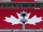 Workers prepare Toronto Stadium (temporarily renamed from BMO Field for the 2026 FIFA World Cup) in Toronto, Canada, on May 19, 2026. (AFP)