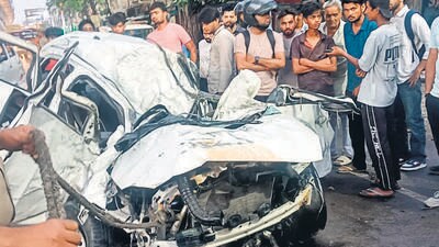 ACP (Modinagar) Bhaskar Verma told HT that the victims were returning to Meerut from Ghaziabad in a hatchback, and the driver probably lost control, hitting the road divider. (Sakib Ali/HT Photo) ACP (Modinagar) Bhaskar Verma told HT that the victims were returning to Meerut from Ghaziabad in a hatchback, and the driver probably lost control, hitting the road divider. (Sakib Ali/HT Photo)