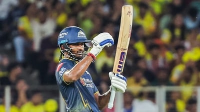 Sudharsan notched his fifth consecutive fifty, and seventh in eight games, and took the Orange Cap as he continues his defence of the run-scoring leadership from last year. 84 runs on the night, and still seeking to do more. (ANI Pic Service) Sudharsan notched his fifth consecutive fifty, and seventh in eight games, and took the Orange Cap as he continues his defence of the run-scoring leadership from last year. 84 runs on the night, and still seeking to do more. (ANI Pic Service)