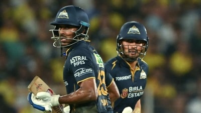 Sudharsana nd Gill combined for a 125-run partnership, which was their seventh century partnership for GT. Both rise to the very top of the Orange Cap list, but crucially look nigh-on undismissable at the top of the order. (AFP) Sudharsana nd Gill combined for a 125-run partnership, which was their seventh century partnership for GT. Both rise to the very top of the Orange Cap list, but crucially look nigh-on undismissable at the top of the order. (AFP)