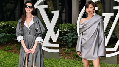 (L-R) Anne Hathaway and Zendaya at Louis Vuitton's Cruise show in NYC. (L-R) Anne Hathaway and Zendaya at Louis Vuitton's Cruise show in NYC.