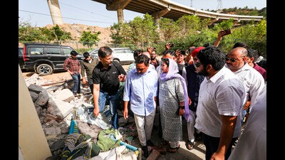 PDP leader Iltija Mufti visits Raika Bandi forest belt, in Jammu on Thursday. (PTI) PDP leader Iltija Mufti visits Raika Bandi forest belt, in Jammu on Thursday. (PTI)