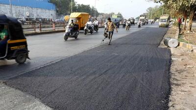 Pune, India - Nov. 27, 2019: Medical student accident spot. Road repair work done by PMC road department at katraj in Pune, India, on Wednesday, November 27, 2019. (Photo by Rahul Raut/HT PHOTO)