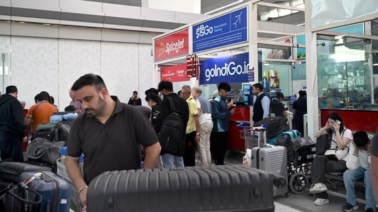 File image: Passengers awaiting information about their flights and luggage at the Terminal-3 Delhi airport (Arvind Yadav/Hindustan Times)