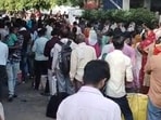 Long queues outside the OPD registration counters at the KGMU. (Sourced)
